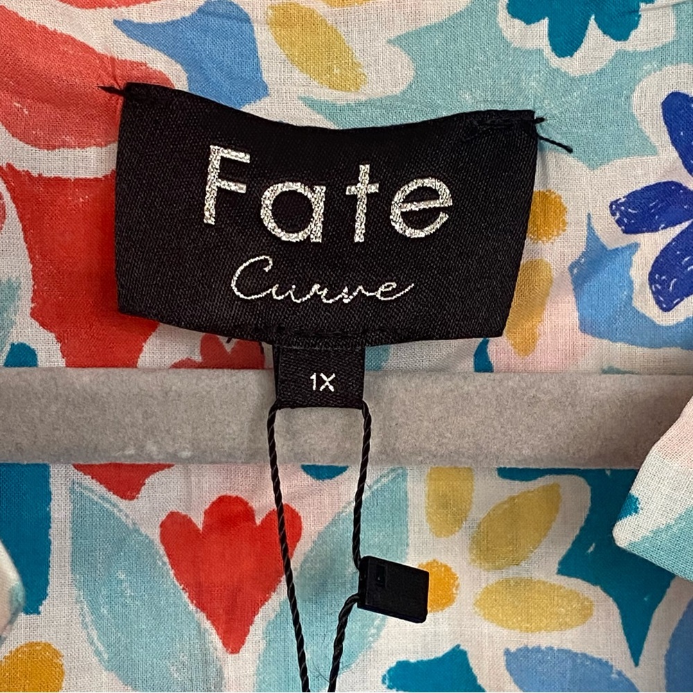 Fate Curve Floral Print Bubble Sleeve Cotton Blouse Womens Plus Size 1X NWT - Picture 9 of 12